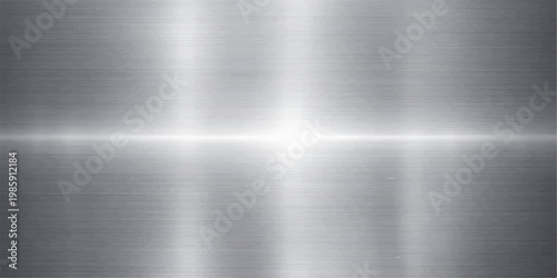 Polished silver brushed metal texture background with a shiny industrial stainless steel plate surface and light grey metallic aluminum material pattern