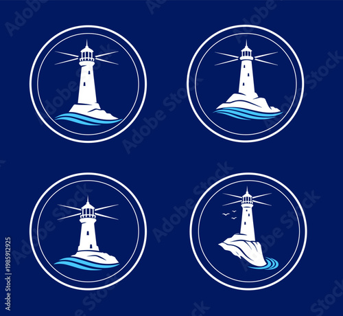 the vector style illustration on theme of marine with lighthouses.