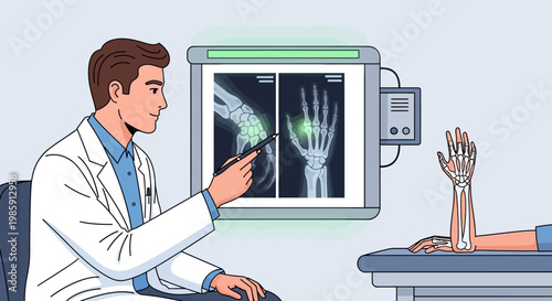 Doctor Explaining Hand X-ray to Patient, Medical Diagnosis and Treatment