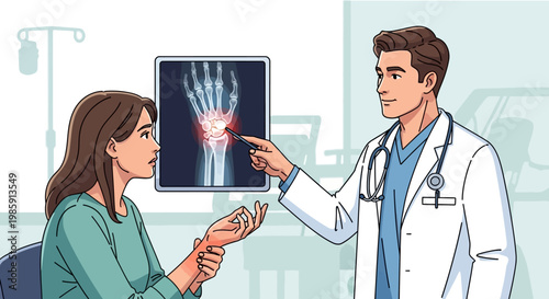 Doctor Shows Patient Wrist X-ray Highlighting Injury and Pain
