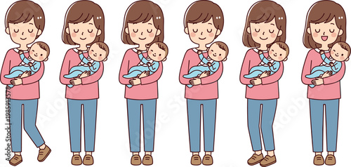 Mother holding baby vector illustration set with cute parenting poses newborn care and motherhood lifestyle collection