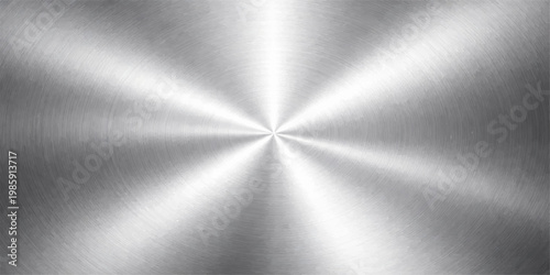 A polished silver brushed metal texture features a shiny stainless steel surface with a grey metallic plate pattern and light reflections on a textured aluminum material
