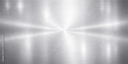 A polished silver stainless steel plate with a brushed metal texture and industrial gray metallic surface pattern creates a shiny reflection on this textured aluminum material backdrop