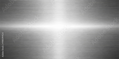 A polished silver brushed metal texture background features a shiny stainless steel surface with a grey metallic industrial pattern on a chrome aluminum plate