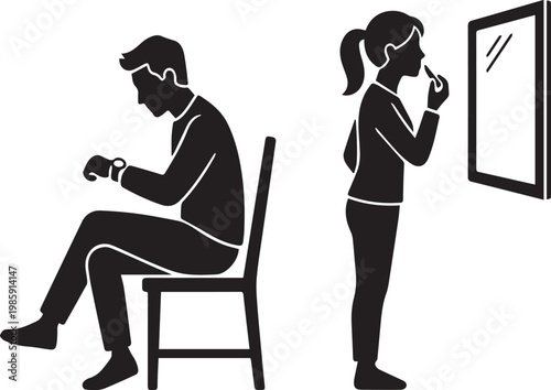 Man Waiting for Woman Silhouettes for Dating Punctuality Humor