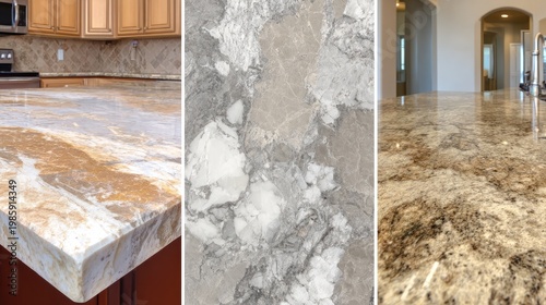 Close up of granite countertops and flooring interior design elements