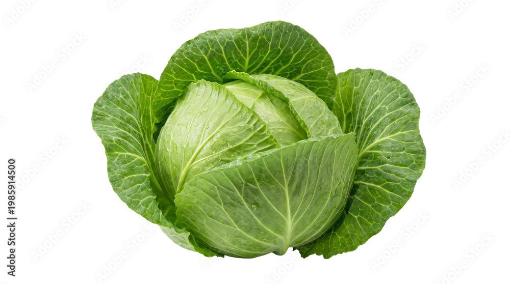 Fototapeta premium Fresh green cabbage isolated on transparent background for food design