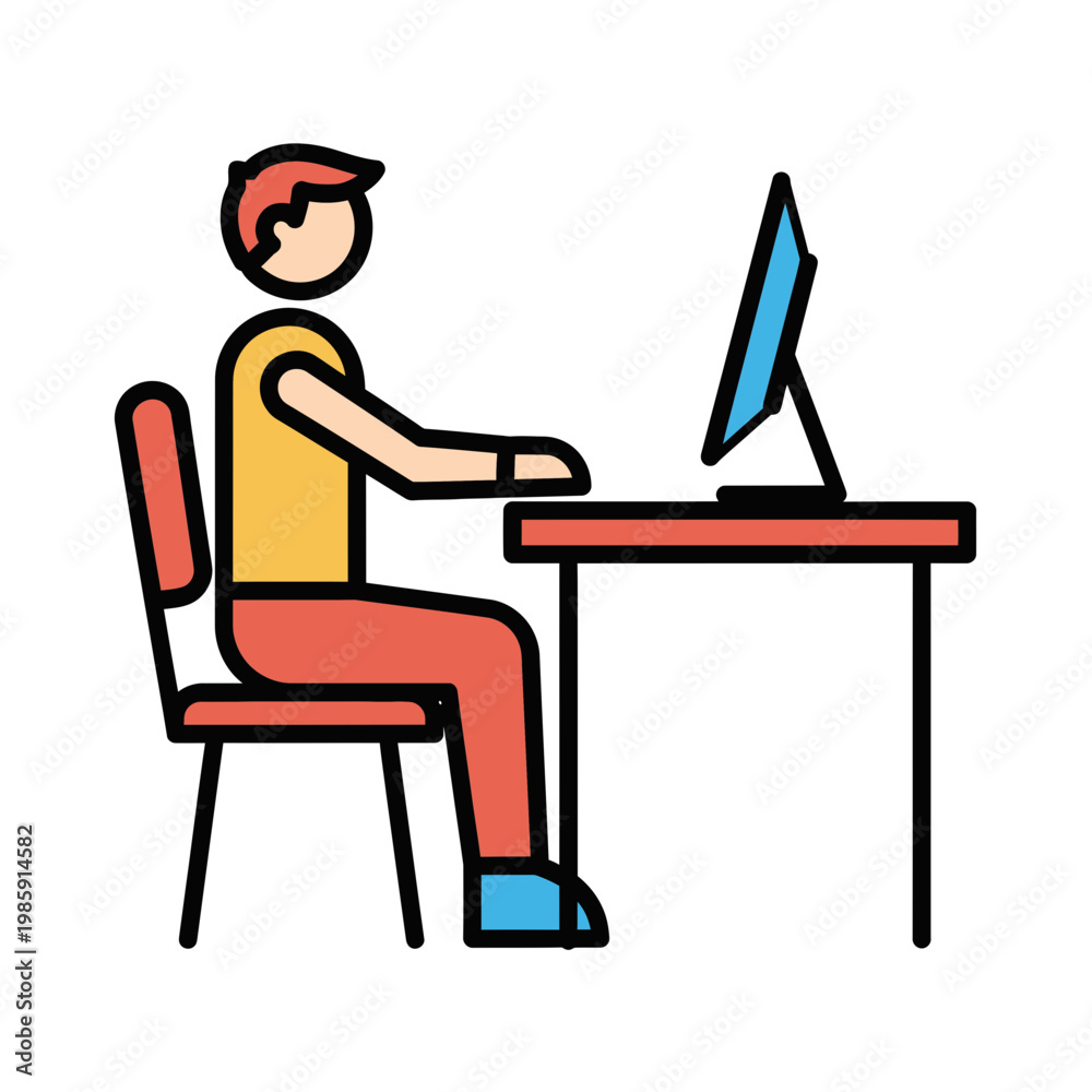 Fototapeta premium Person sitting at a desk using a desktop computer.