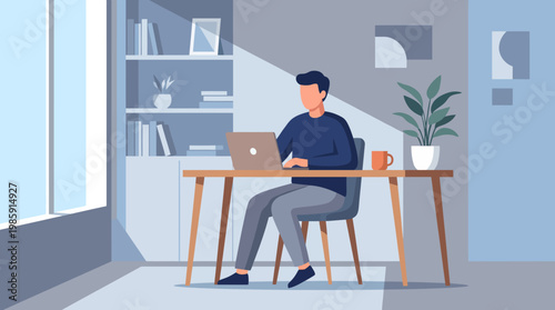 Home Office Lifestyle Scene with Laptop Productivity and Minimal Interior