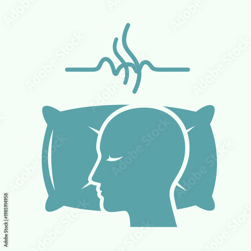 Silhouette of a person's head resting on a pillow with a brainwave pattern above.