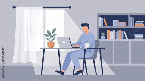 Work From Home Modern Office Setup Remote Working Flat Vector Illustration