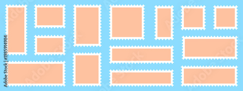 Set of empty postcard stamp frames. Different forms of vector postage stamps