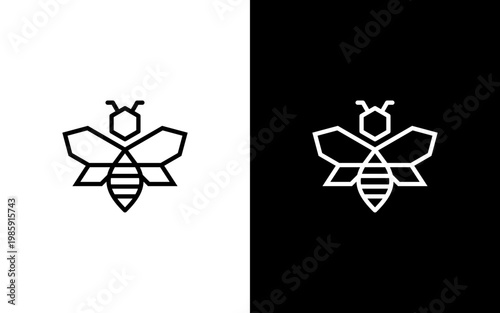 Modern Geometric Bee Logo Design, Minimalist Monoline Hornet Icon for Technology and Honey Branding