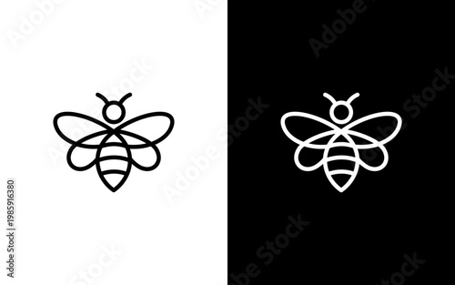 Minimalist Monoline Bee Logo Design, Modern Linear Honeybee Icon for Organic Branding and Beauty Identity