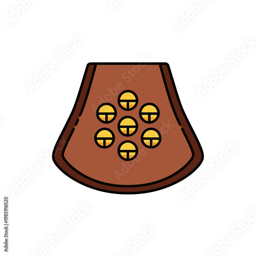 Brown leather pouch with gold buttons.