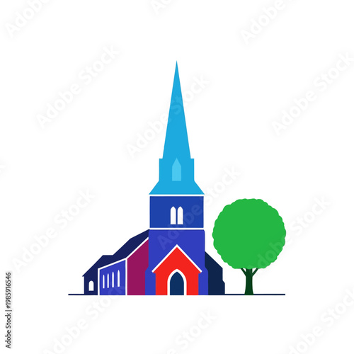 Colorful Church Steeple Architecture Illustration.