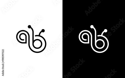 Abstract Letter AB Monogram Logo, Minimalist Modern Line Art Icon, Creative Snail or Bug Shape Vector Illustration