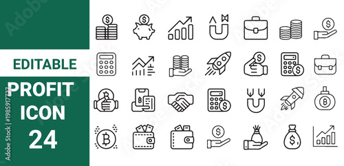 Profit icon set. Containing money, finance, growth, investment,