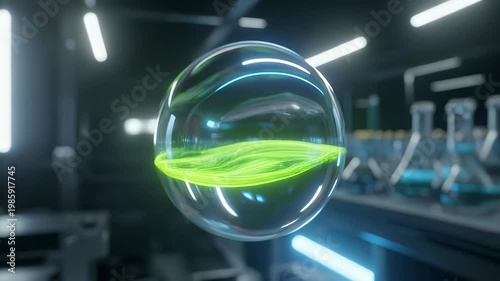 Glowing Green Energy Sphere in Futuristic Laboratory Setting