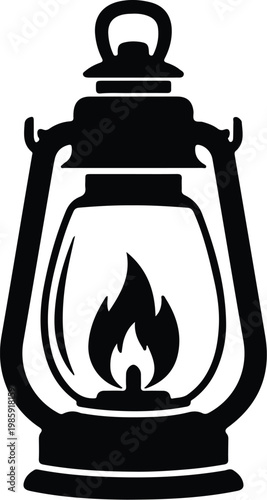 Silhouette antique oil lamp kerosene light camping lantern vector design