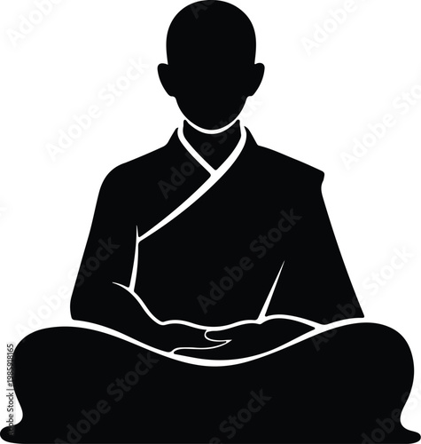 Silhouette meditating monk sitting in lotus position vector design