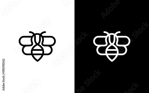 Minimalist Monoline Bee Logo with Layered Wings, Modern Honeybee Icon for Creative Agency and Organic Food Branding