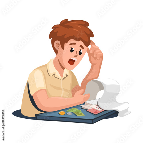 Man Shocked by High Bills and Expenses Financial Problem Illustration Vector
