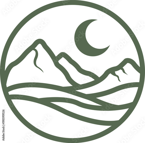 Mountain Moon Landscape Nature Adventure Minimal Line Logo Design