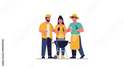 Group of Friends Barbecuing Outdoors with Drinks and Snacks