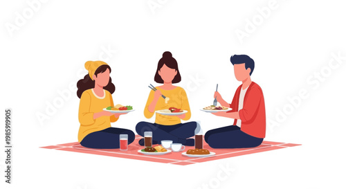 Family Picnicking on a Rug with Food and Drinks