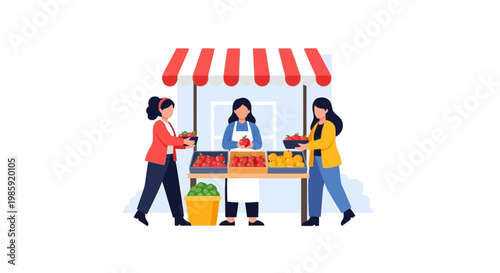 Street Food Market Scene with Vendors and Customers