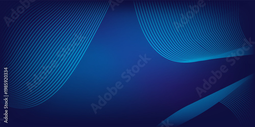 Navy blue abstract background with halftone wavy smooth pattern. Small spot light box. Curve line, cosmic galaxy space. Festive BG for social media, birthday party invitation