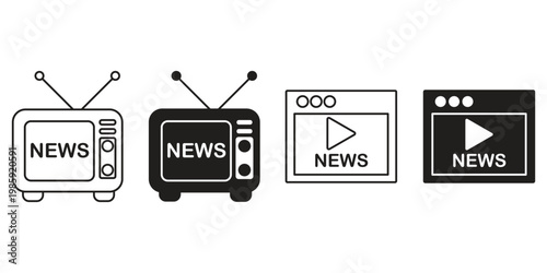 Media and news line icons collection. Television, blogging, social media, video, promotion icons. UI icon set.