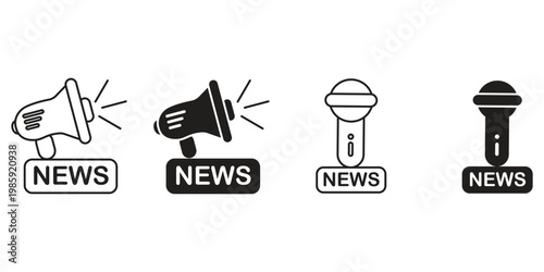 Media and news line icons collection. Television, blogging, social media, video, promotion icons. UI icon set.