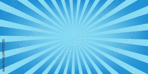Simple Gradient Groovy Rays Of Comic Style Blue Swirl Sunburst Effect In Blank Horizontal Plain Background
