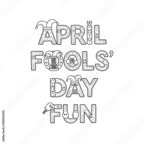 April Fools Day Fun Text with Jester Hats and Prank Elements