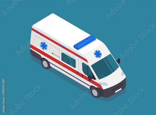 An ambulance in isometric view isolated. Vector illustration.