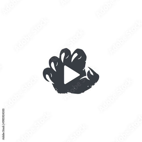 Creative Wild Animal Claw Logo with Integrated Play Button Media. 