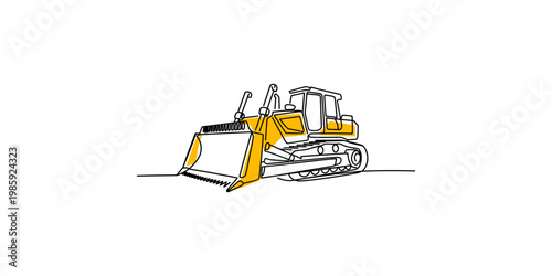 A yellow bulldozer with a large blade on the front isolated on white background