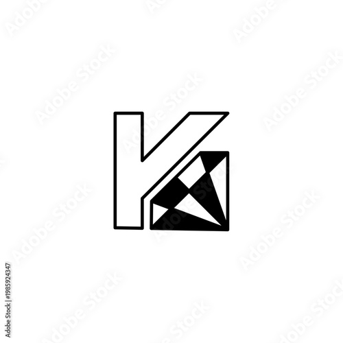 Letter K Diamond Logo. Letter KY Diamond Monogram. Modern Geometric Letter K or V Monogram Logo with Integrated Diamond Facet Logo Design. 