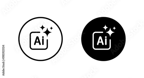 Artificial intelligence icon in black circle. AI generate technology symbol