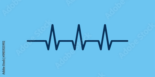 A medical blue background featuring a healthy heartbeat pulse line on a cardiac monitor screen with a wave graph illustration for healthcare and ecg technology