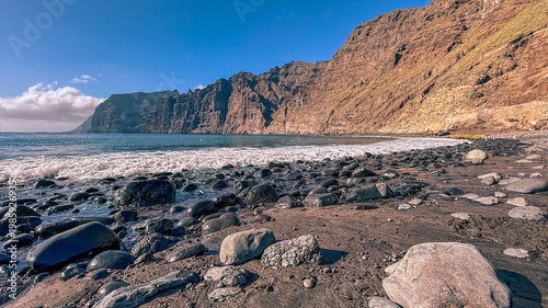 Playa de Los Guios Beach and Los Gigantes Cliffs in Tenerife, Canary Islands, Spain