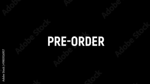 pre order glitch text title animation 4k for hot deal product launches on black green white background. new release pre-order marketing promotion advertisement