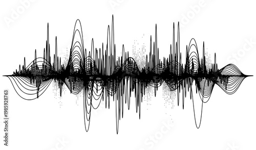A black and white vector graphic illustration of a sound wave