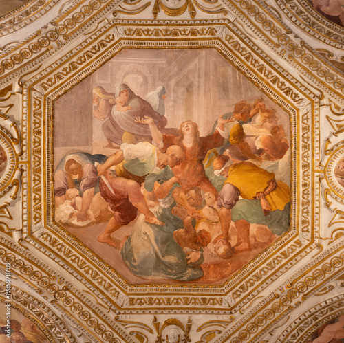 Salerno -  The ceiling fresco of Massacre of Innocens in the crypt of Cathedr...