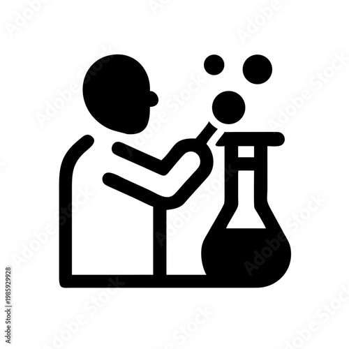 Black silhouette of a scientist working with a beaker and test tube