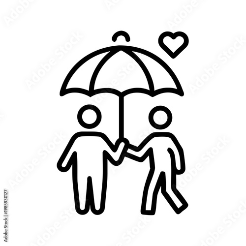 Vector illustration of two people holding hands under an umbrella with a heart
