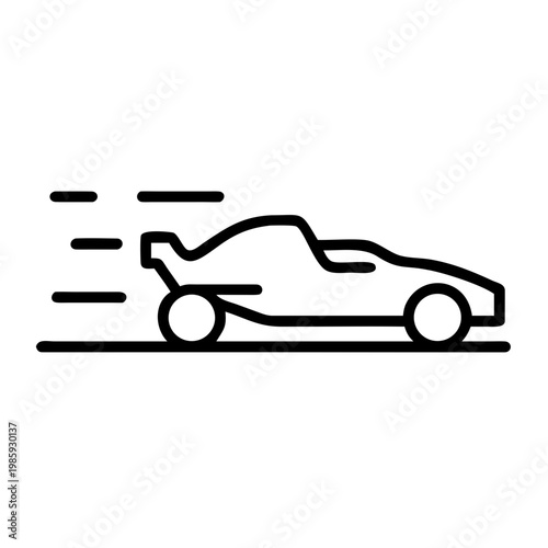 Black line art of a speeding race car