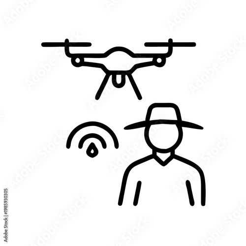 A line drawing of a man with a drone and a wifi symbol